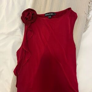 Motel Red Sleeveless Top with Floral Detail